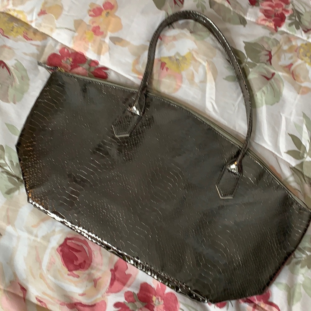 Metallic snake skin print cosmetics bag with handles (Large) NWOT